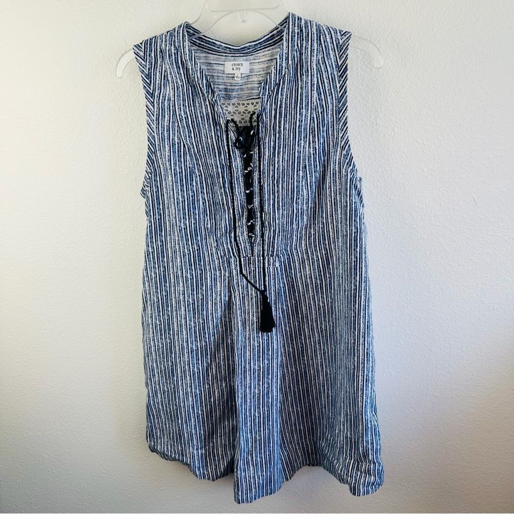 Crown & Ivy Blue White Striped Linen Sleeveless Dress Size S
